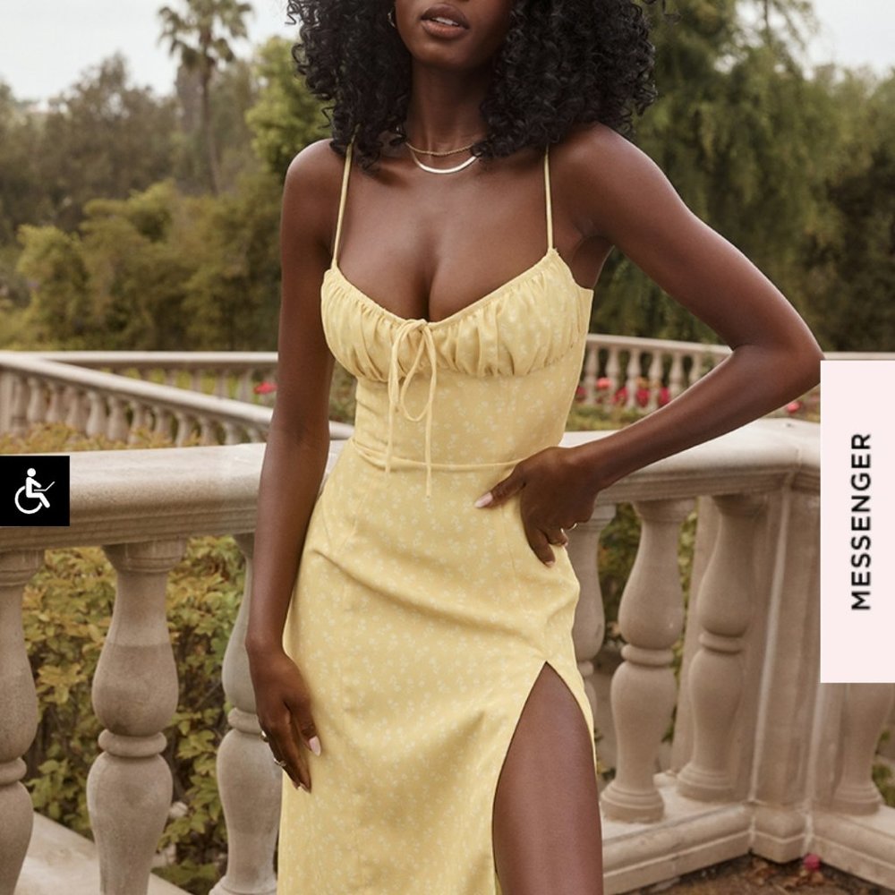 House of CB Carina Yellow Floral Bustier Midi Dress